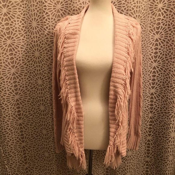 Villager Light Pink Fringe Open Front Sweater - Picture 2 of 6